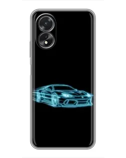 Чехол для OPPO A18 с картинкой «Неоновый контур Lamborghini»
