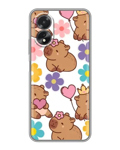 Чехол для OPPO A18 с картинкой «Цветочный паттерн капибар»