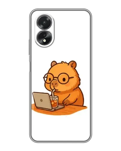 Чехол для OPPO A18 с картинкой «Капибара с ноутбуком»