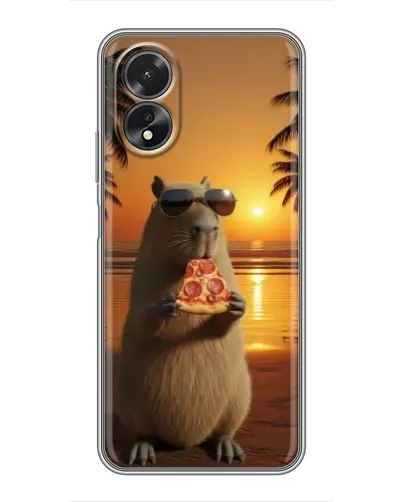 Чехол для OPPO A18 с картинкой «Капибара с пиццей»