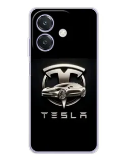 Чехол для OPPO A3 с картинкой «Tesla — серебристое авто»