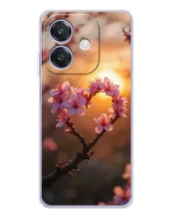 Чехол для OPPO A3 с картинкой «Розовый цвет сердце на фоне заката»