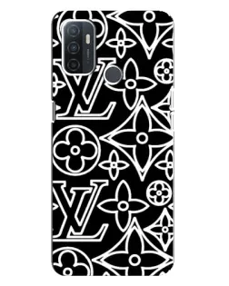 Чехол для OPPO A32 с картинкой «Черно-белый узор LV»