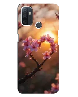 Чохол для OPPO A32 з картинкою «Рожевий цвіт  сердечко на тлі заходу»