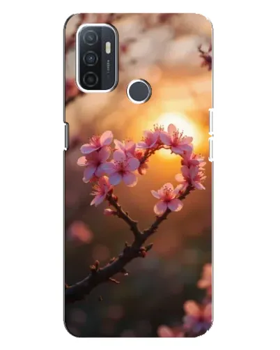 Чохол для OPPO A32 з картинкою «Рожевий цвіт  сердечко на тлі заходу»