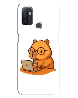 Чехол для OPPO A32 с картинкой «Капибара с ноутбуком»