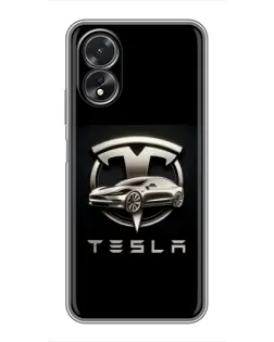 Чохол для OPPO A38 з картинкою «Tesla — срібне авто»