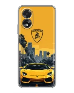Чохол для OPPO A38 з картинкою «Жовтий Lamborghini місто»