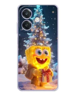 Чехол для OPPO A3x с картинкой «Рождественский Спанч Боб»