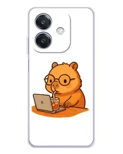 Чехол для OPPO A3x с картинкой «Капибара с ноутбуком»