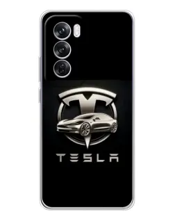 Чехол для OPPO A5 5G с картинкой «Tesla — серебристое авто»