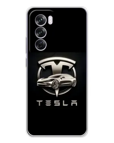 Чехол для OPPO A5 5G с картинкой «Tesla — серебристое авто»