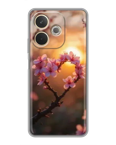 Чохол для OPPO A5 Pro з картинкою «Рожевий цвіт  сердечко на тлі заходу»