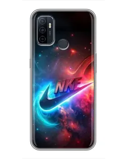 Чехол для OPPO A53 с картинкой «Огненный логотип Nike»