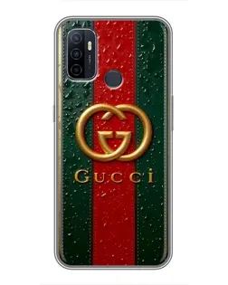 Чехол для OPPO A53 с картинкой «Gucci — фирменная полоса и золото» Чехол для OPPO A53 с картинкой «Gucci — фирменная полоса и золото»