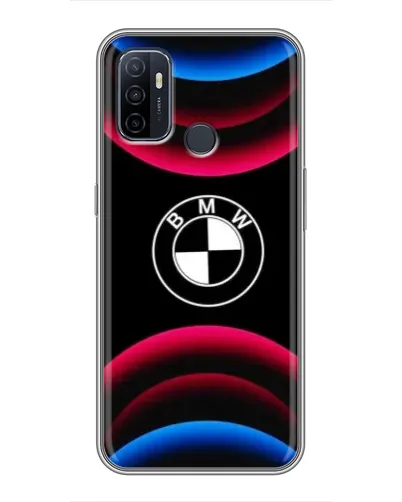 Чехол для OPPO A53 с картинкой «Логотип BMW и неоновые дуги»