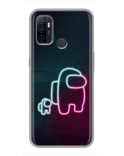 Чехол для OPPO A53 с картинкой «Among Us неон-арт»
