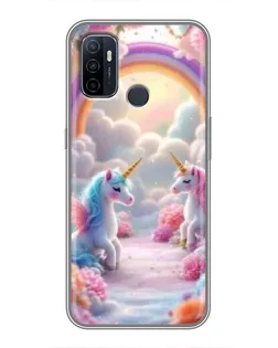 Чехол для OPPO A53 с картинкой «Радуга и единороги»