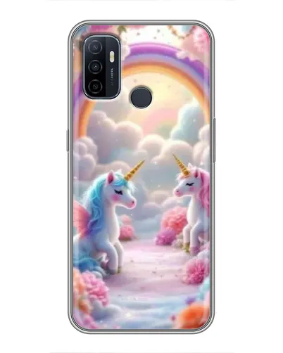 Чехол для OPPO A53 с картинкой «Радуга и единороги»
