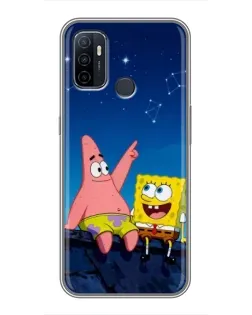Чехол для OPPO A53 с картинкой «Губка Боб и Патрик ночью»