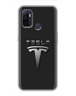 Чехол для OPPO A53 с картинкой «Стальной логотип Tesla»
