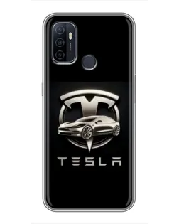 Чехол для OPPO A53 с картинкой «Tesla — серебристое авто»