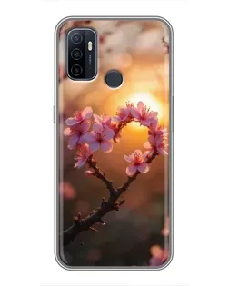 Чехол для OPPO A53 с картинкой «Розовый цвет сердце на фоне заката»
