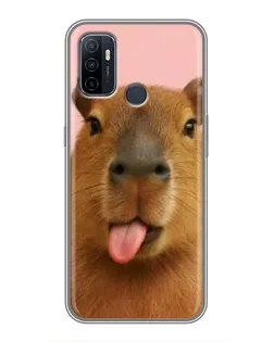 Чехол для OPPO A53 с картинкой «Капибара с языком»