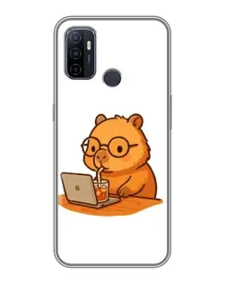 Чехол для OPPO A53 с картинкой «Капибара с ноутбуком»