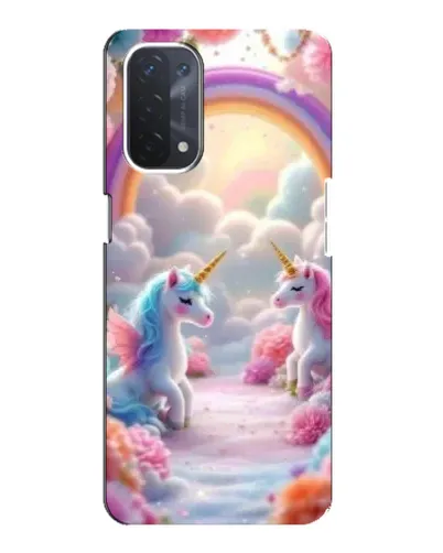 Чехол для OPPO A54 (5G) с картинкой «Радуга и единороги»
