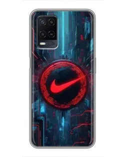 Чехол для OPPO A54 с картинкой «Техногенный стиль Nike»