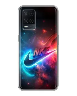 Чехол для OPPO A54 с картинкой «Огненный логотип Nike»