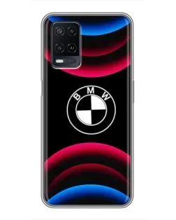Чехол для OPPO A54 с картинкой «Логотип BMW и неоновые дуги»