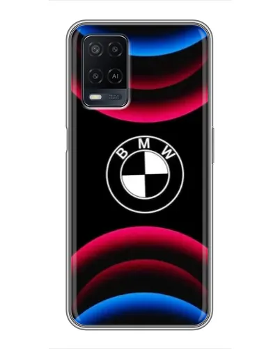 Чехол для OPPO A54 с картинкой «Логотип BMW и неоновые дуги»