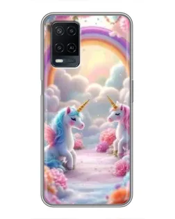 Чехол для OPPO A54 с картинкой «Радуга и единороги»