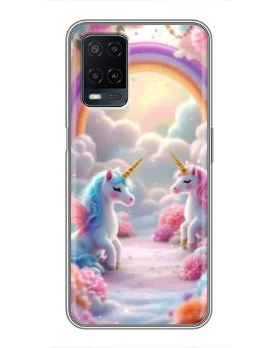Чехол для OPPO A54 с картинкой «Радуга и единороги»