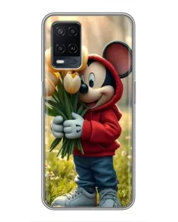 Чехол для OPPO A54 с картинкой «Микки с тюльпанами»