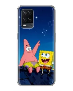 Чехол для OPPO A54 с картинкой «Губка Боб и Патрик ночью»
