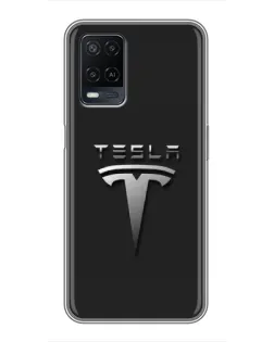 Чехол для OPPO A54 с картинкой «Стальной логотип Tesla»