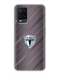 Чехол для OPPO A54 с картинкой «Металлическая текстура Tesla»