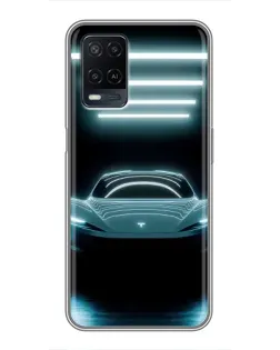 Чехол для OPPO A54 с картинкой «Tesla в неоне»