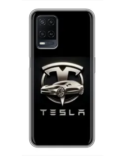 Чехол для OPPO A54 с картинкой «Tesla — серебристое авто»