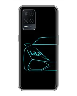 Чехол для OPPO A54 с картинкой «Голубой силуэт Lamborghini»