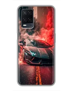 Чехол для OPPO A54 с картинкой «Lamborghini красный дым»