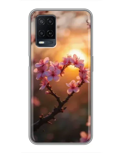 Чехол для OPPO A54 с картинкой «Розовый цвет сердце на фоне заката»