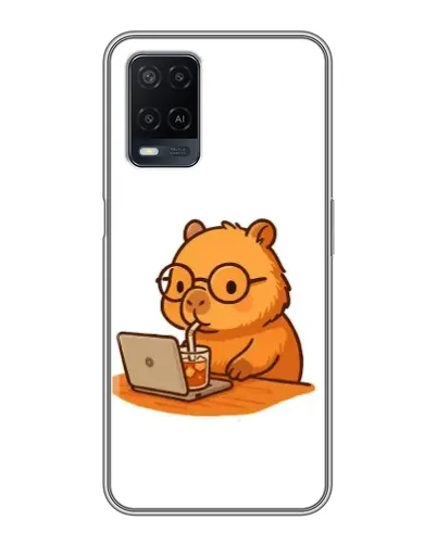 Чехол для OPPO A54 с картинкой «Капибара с ноутбуком»