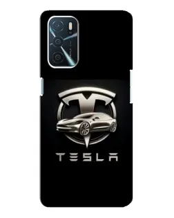 Чехол для OPPO A54s с картинкой «Tesla — серебристое авто»