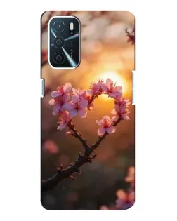 Чехол для OPPO A54s с картинкой «Розовый цвет сердце на фоне заката»