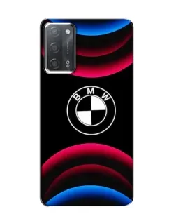 Чехол для OPPO A55 с картинкой «Логотип BMW и неоновые дуги»