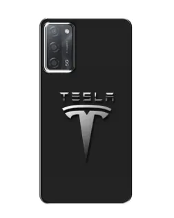 Чехол для OPPO A55 с картинкой «Стальной логотип Tesla»